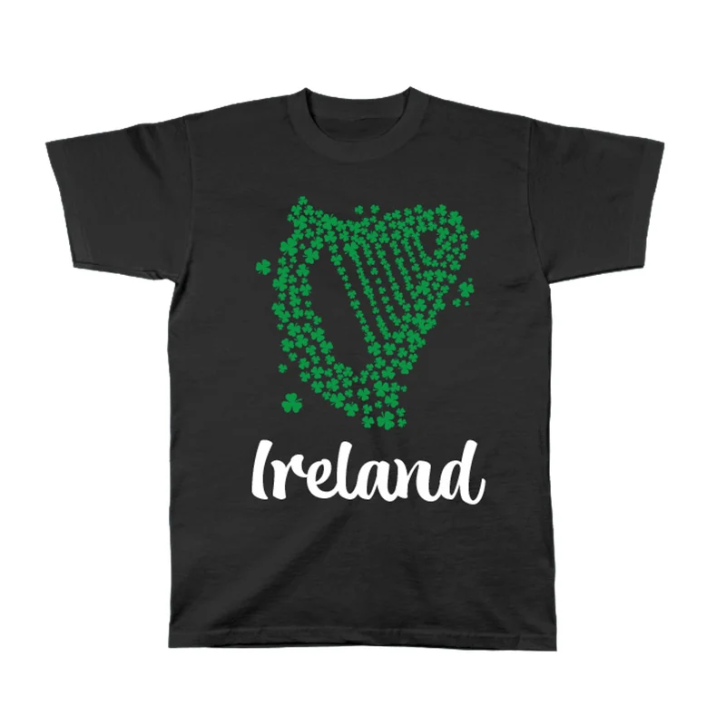 Ireland Shamrock Harp T-Shirt – Irish Clover Graphic Black Tee