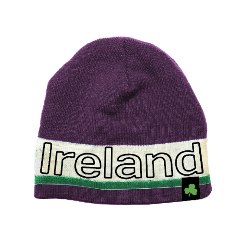 Ireland Stripe Beanie – Classic Knit Hat with Shamrock Detail