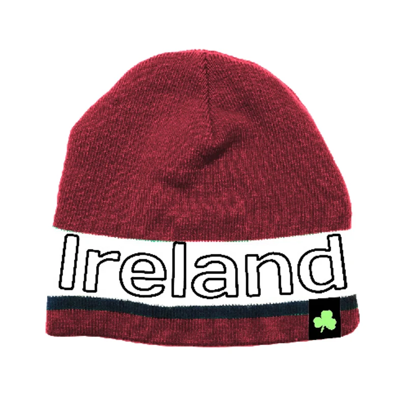 Ireland Stripe Beanie – Classic Knit Hat with Shamrock Detail