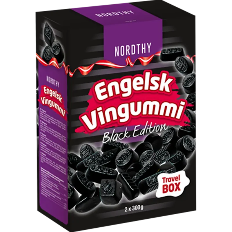 Nordthy Travel Box Black Engelsk Vingummi