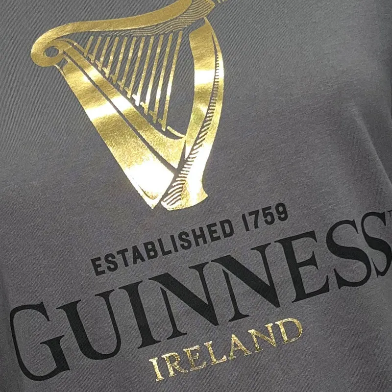 GUINNESS FOIL HARP ROLLED SLEEVE LADIES T-SHIRT (PEWTER)