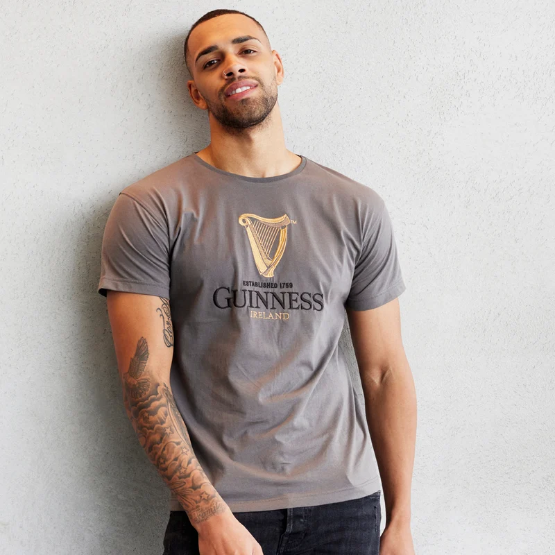 GUINNESS EMBLEM HARP MENS T-SHIRT (PEWTER)
