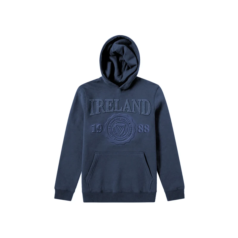 Ireland Embossed Hoodie – Minimalist Vintage Crest Pullover (100% Cotton, Unisex)