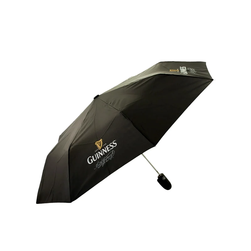 Guinness Compact Umbrella – Official Branded Folding Travel Umbrella (Black & Grey)