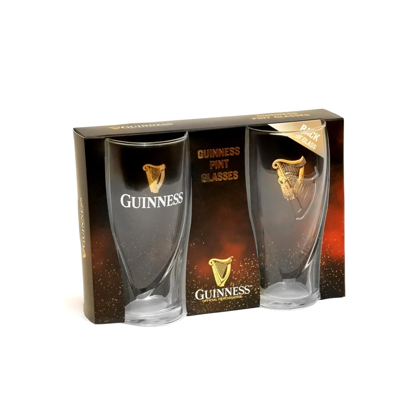 Guinness Pint Glasses 2 Pack – Official Harp Logo Beer Glass Set (20oz / 568ml)