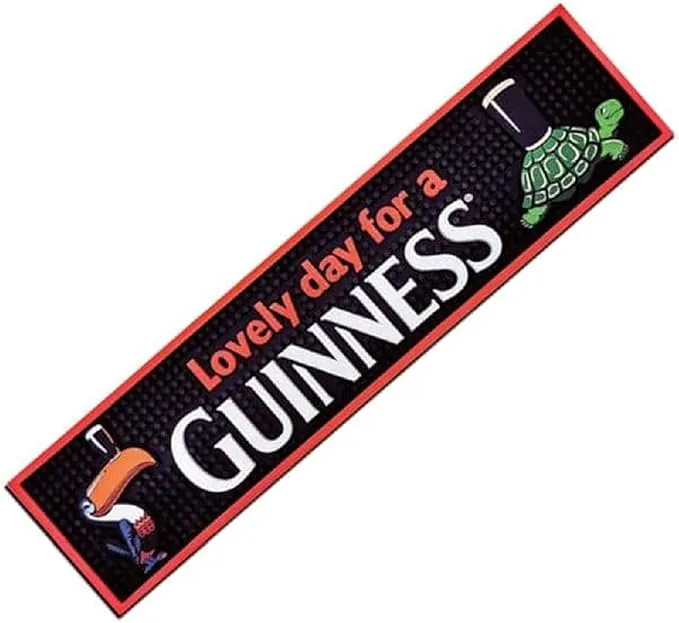 Guinness “Lovely Day for a Guinness” Bar Runner Mat – Toucan & Turtle Design Rubber Bar Mat