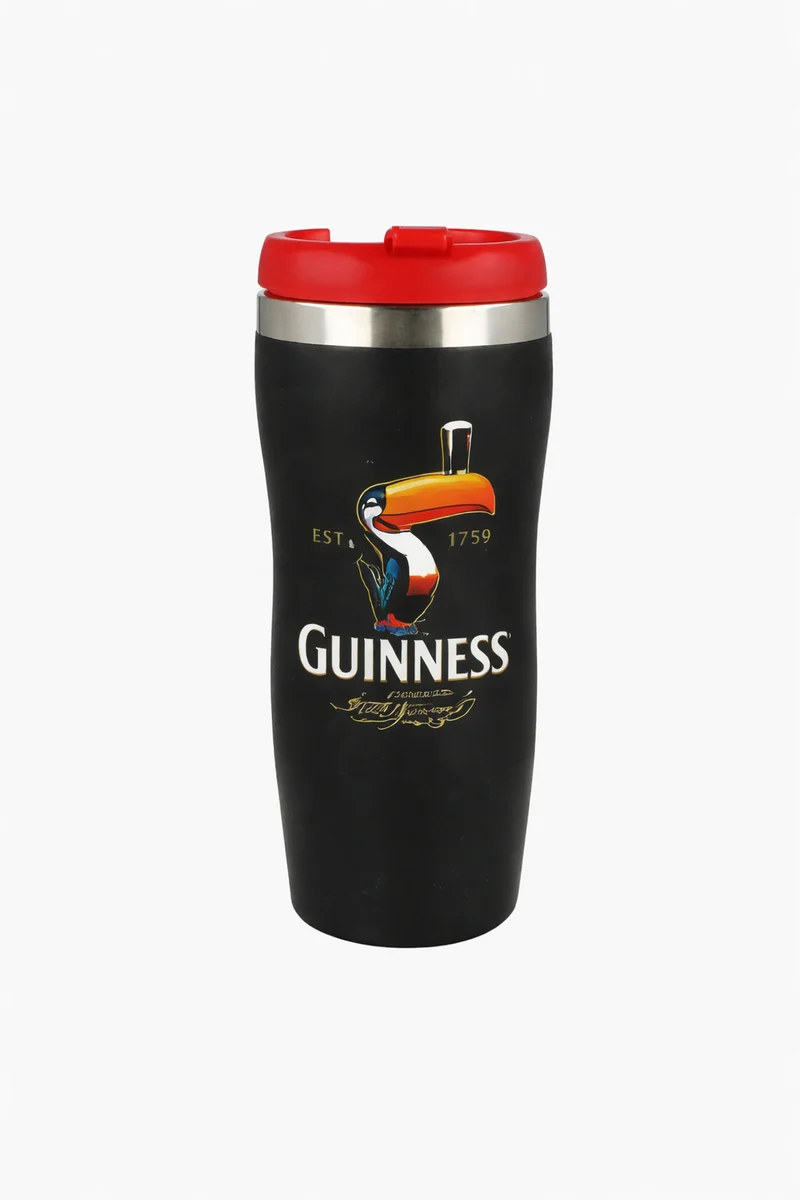 Guinness Toucan Insulated Travel Mug – Stainless Steel Coffee Cup with Lid (Black & Red)