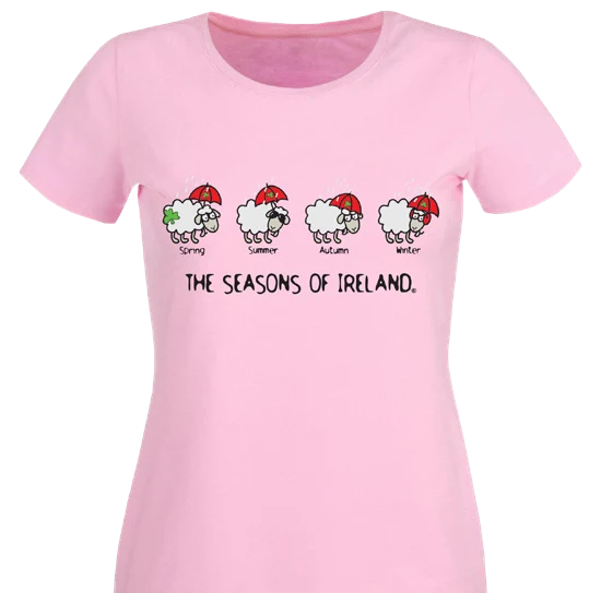 The Seasons of Ireland T-Shirt – Funny Irish Weather Sheep Tee | Irish Humor Gift | Rainy Ireland Shirt