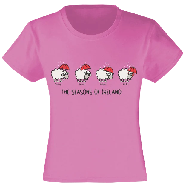 The Seasons of Ireland T-Shirt – Funny Irish Weather Sheep Tee | Irish Humor Gift | Rainy Ireland Shirt