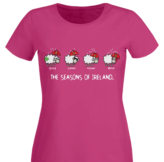 The Seasons of Ireland T-Shirt – Funny Irish Weather Sheep Tee | Irish Humor Gift | Rainy Ireland Shirt