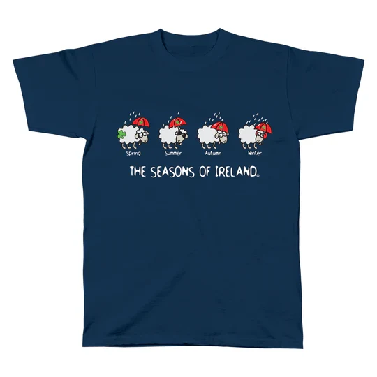 The Seasons of Ireland Men’s T-Shirt – Funny Irish Weather Sheep Shirt | Irish Humor Tee