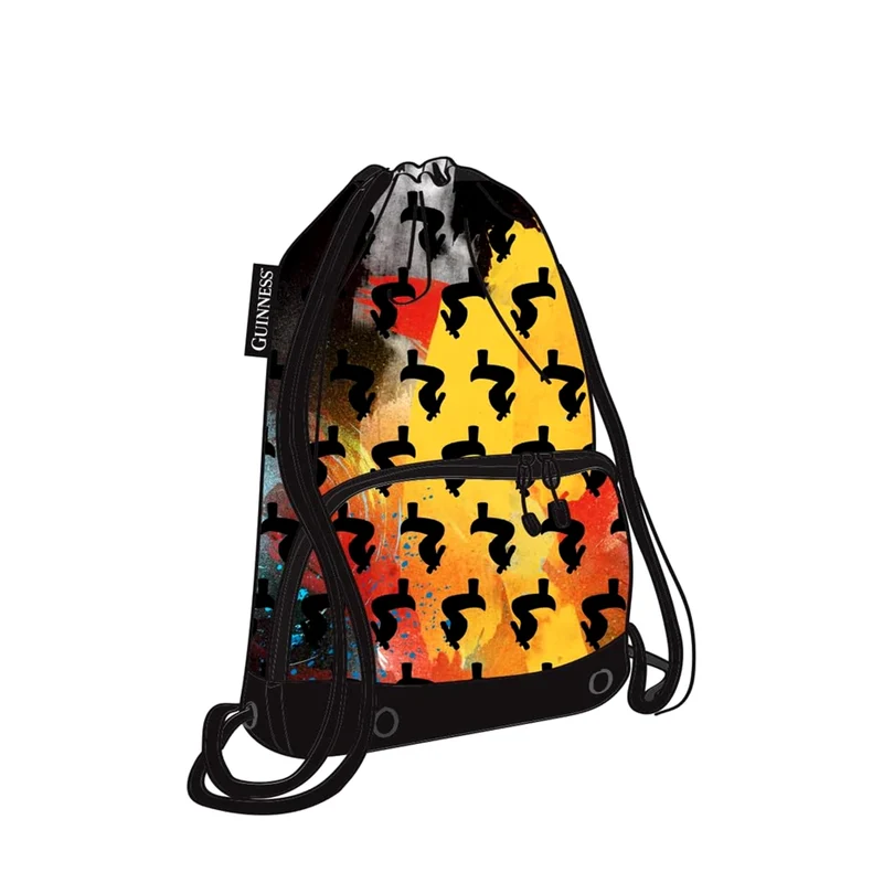 Guinness Drawstring Backpack with Harp Pattern – Abstract Multicolor Gym & Day Bag