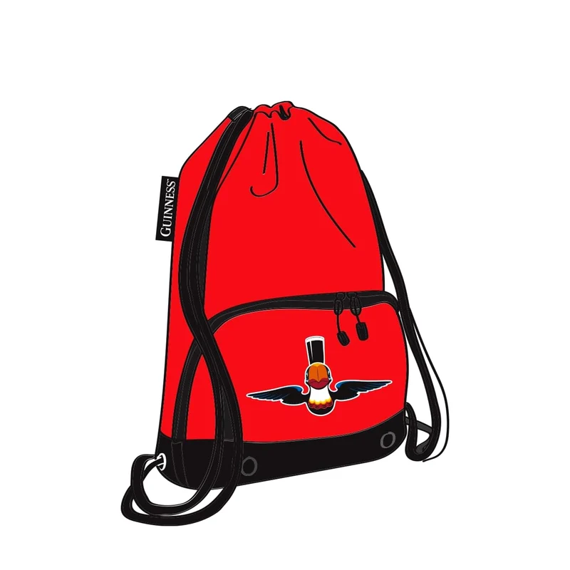 Guinness Red Drawstring Backpack with Toucan Logo – Lightweight Gym & Travel Bag
