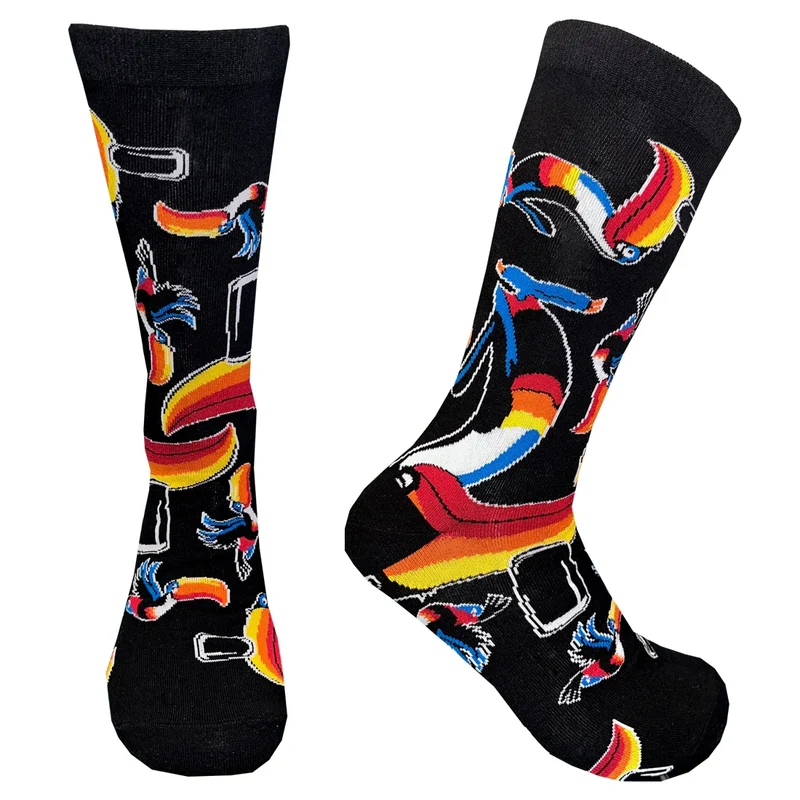 Toucan Crew Socks – Black with Colorful Tropical Bird Design