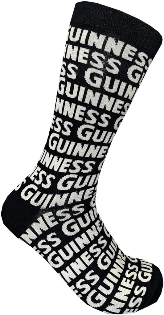 Guinness Crew Socks – Black & White Repeating Logo Design
