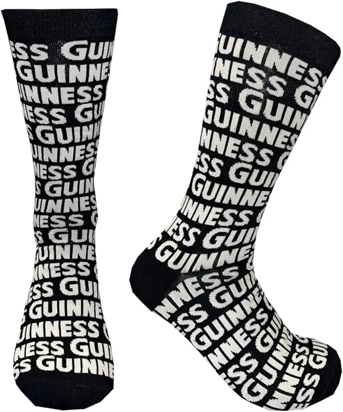 Guinness Crew Socks – Black & White Repeating Logo Design