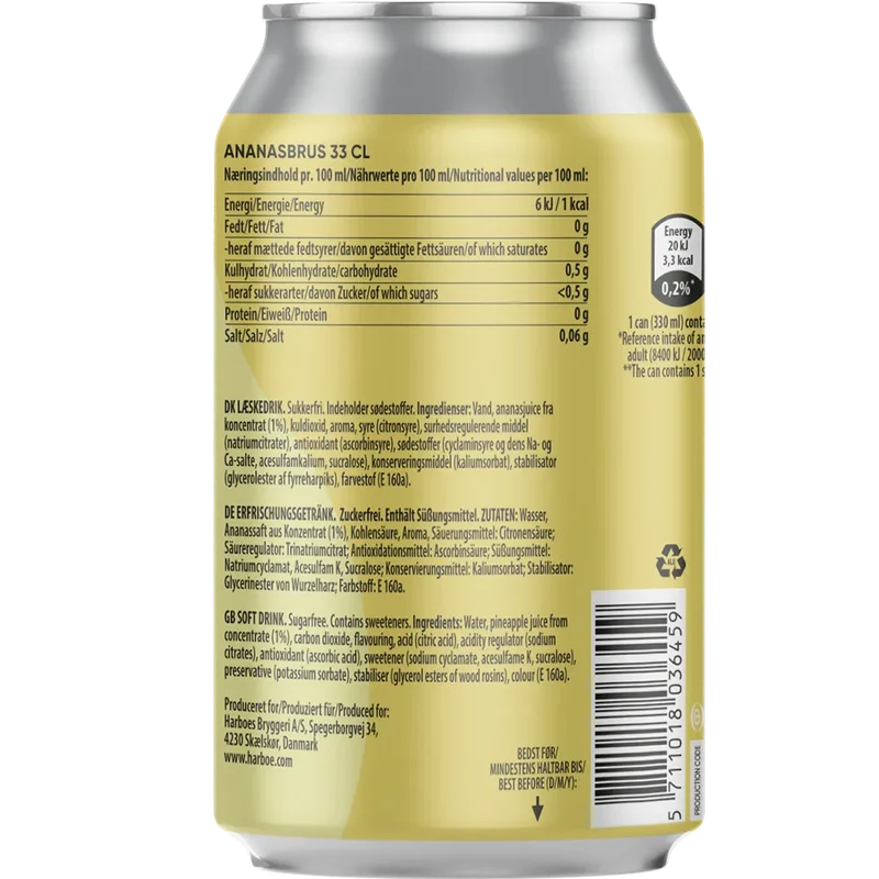 Harboe Ananasbrus 0% Sugar 24x0,33L Dose zzgl. DPG Pfand