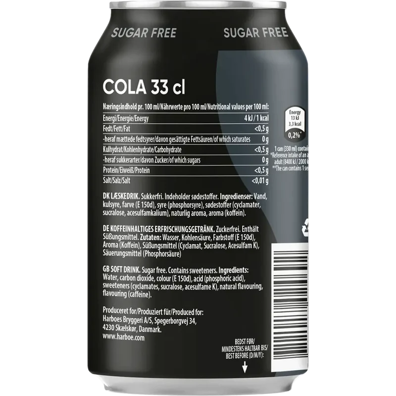 Harboe Cola 0% Sugar 24x0,33L Dose zzgl. DPG Pfand