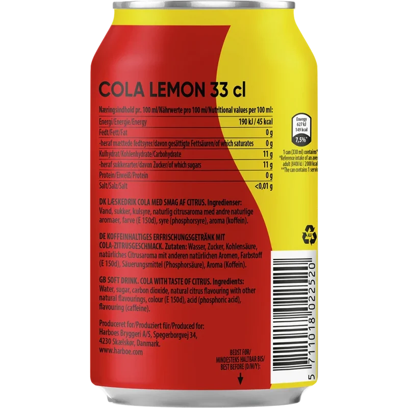 Harboe Cola Lemon 24x0,33L Dose zzgl. DPG Pfand