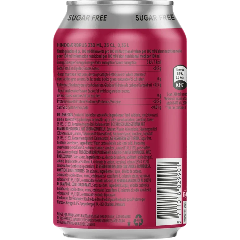 Harboe Hindbær 0% Sugar 24x0,33L Dose zzgl. DPG Pfand