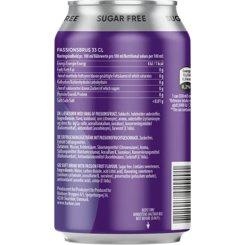 Harboe Passionsbrus 0% Sugar 24x0,33L Dose zzgl. DPG Pfand