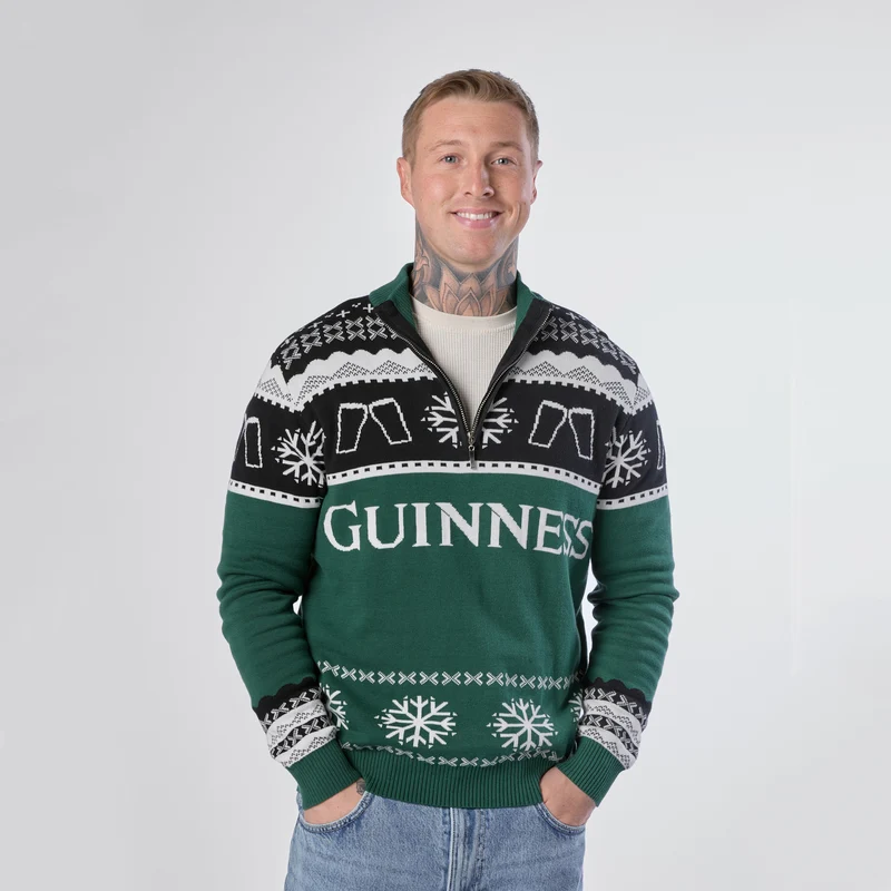 Guinness Holiday Quarter Zip Sweater - Green & Black