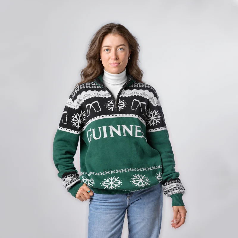 Guinness Holiday Quarter Zip Sweater - Green & Black