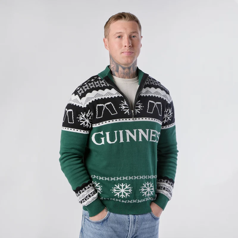 Guinness Holiday Quarter Zip Sweater - Green & Black