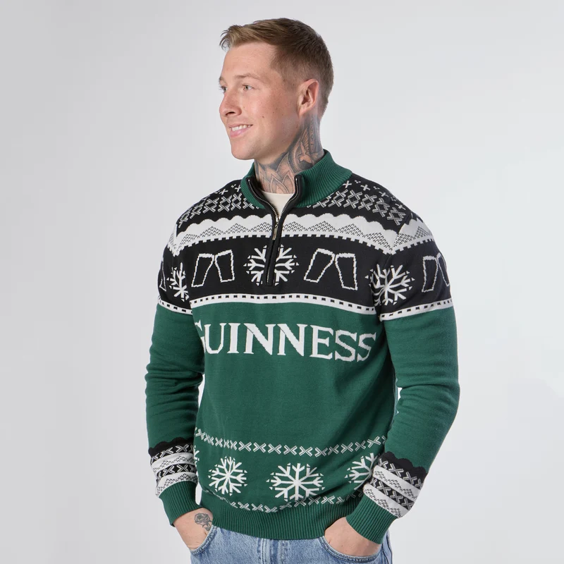 Guinness Holiday Quarter Zip Sweater - Green & Black