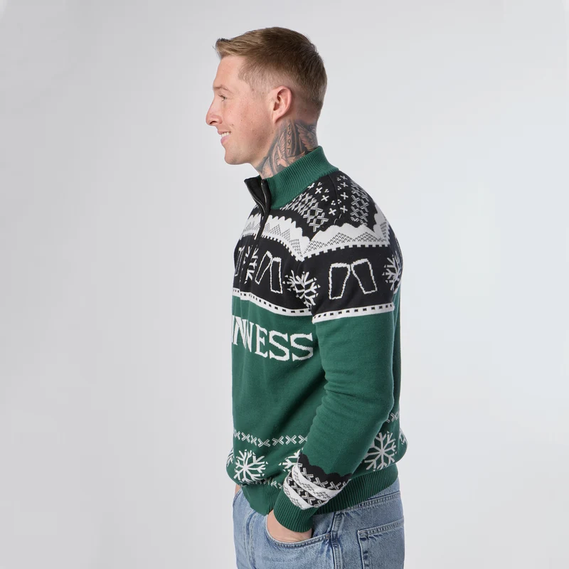 Guinness Holiday Quarter Zip Sweater - Green & Black