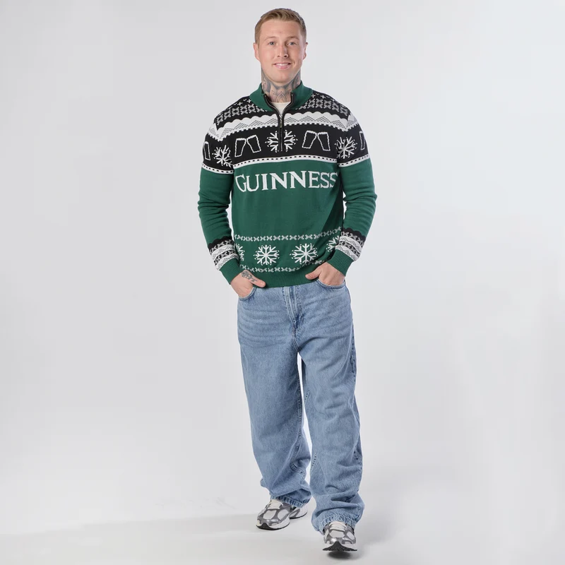 Guinness Holiday Quarter Zip Sweater - Green & Black