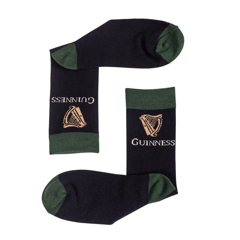 Guinness Socks, Guinness and Harp logo, Black and dark Green