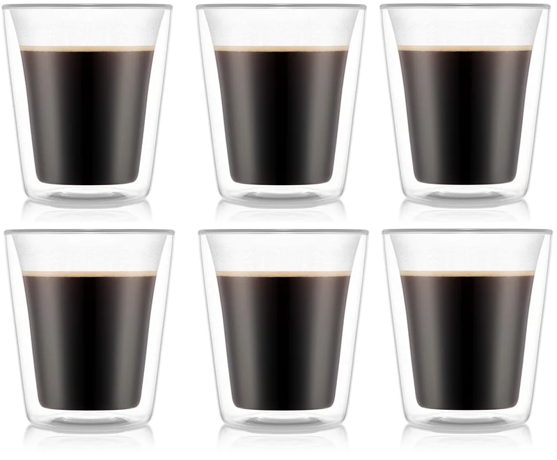 Bodum Doppeltwandige Kaffee- und Teegläser Kanne - Patentiertes Ventil - 200 ml - 6 Stück