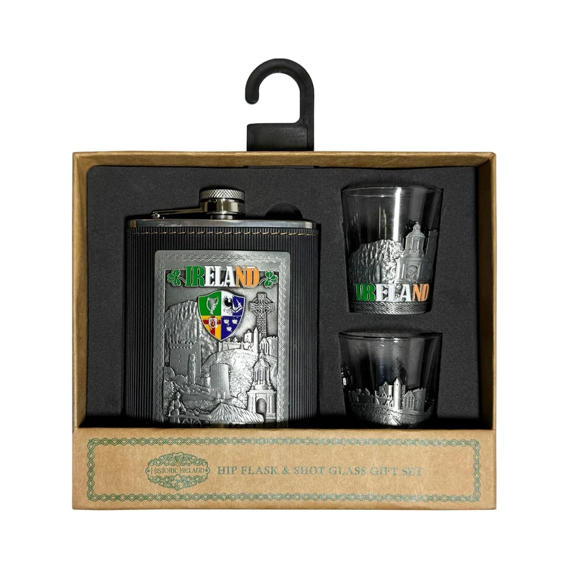 Hip Flask Gift Set with Two Metal Shot Glasses
