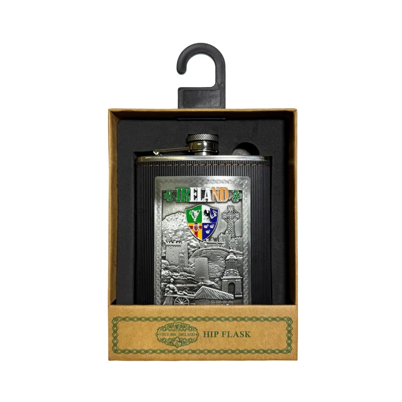 Ireland Hip Flask with Metal Insert in Display Box