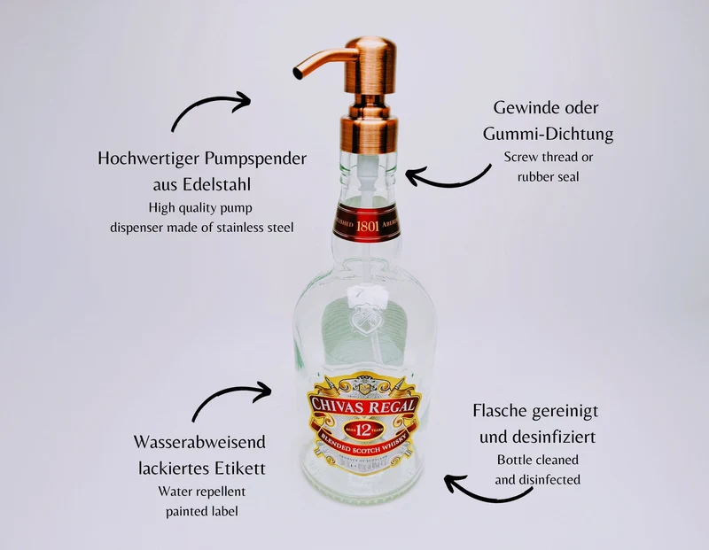 Whisky-Seifenspender “Whisky Wave” | Handgemachter Pumpspender aus Whiskyflaschen | Ideal für Bad & Küche | Top Geschenk für Whiskyfans