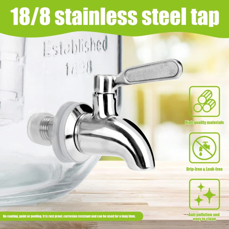 1 Gallon Glass Drink Dispensers For Parties 2PACK.Beverage Dispenser,Glass Drink Dispenser With Stand And Stainless Steel Spigot 100% Leakproof.Lemonade Dispenser With Ice Cylinder.Laundry Detergent