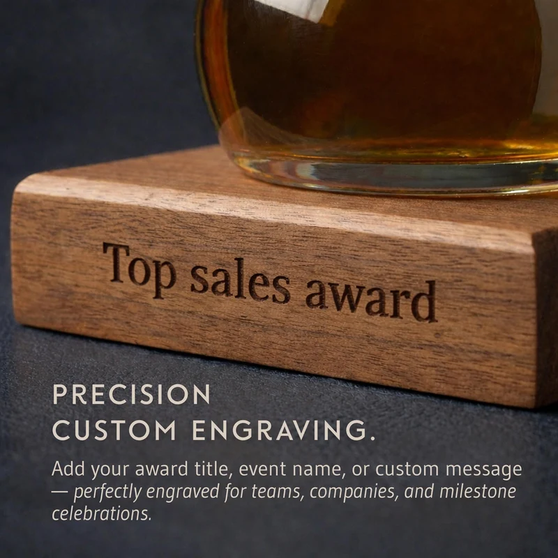 Bey-Berk Personalized Quarter Yard of Ale Glass with Wooden Stand, 12 oz Long Beer Glass and Engravable Solid Wood Base