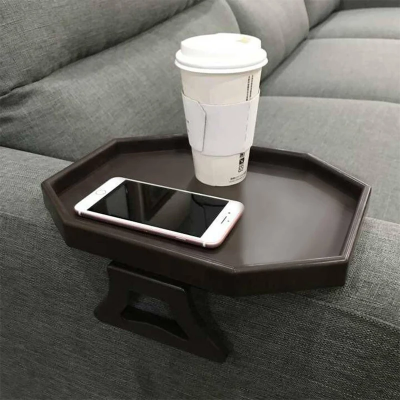 Sofa Arm Clip Table, Armrest Tray Table, Drinks/Remote Control/Snacks Holder … (Platic, Brown)