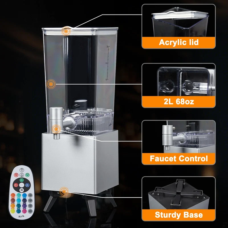 WILON 2L LED Drink Dispenser with Ice Tube for Parties, Beer & Juice