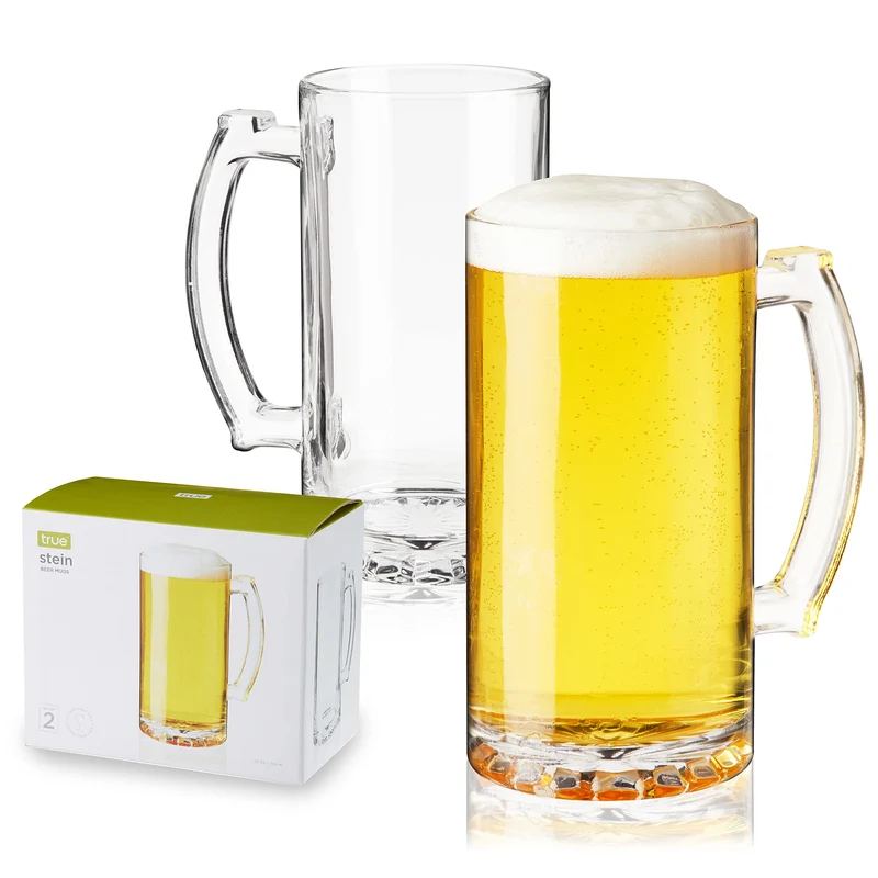 True Beer Glasses, Extra Large Beer Mugs with Handles, Thick Glass Steins for Lagers, Pilsners, Stouts, Root Beer, Birthday Gifts for Men, Game Night, Happy Hour, Home Bar, 26 oz, Set of 2