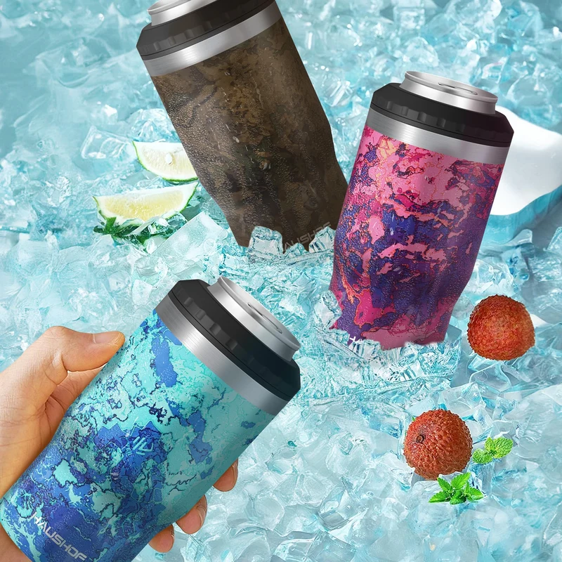 HAUSHOF Can Cooler, 12 oz Slim Can Cooler, 4 in 1 Insulated Beer Can Cooler, Fits for 12 oz Standard Can, Slim Can & Beer Bottle, Perfect for Camping, Beach, Picnic