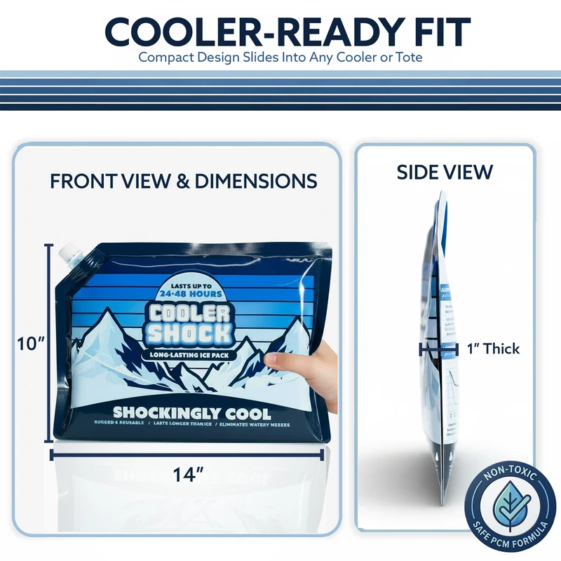 Cooler Shock Reusable Ice Packs for Cooler, 14"x10" - Long Lasting Cold Freezer Packs for Coolers and Lunch Boxes - Cooler Ice Packs for Camping Gear, Fishing, Road Trips, Beach Must Haves
