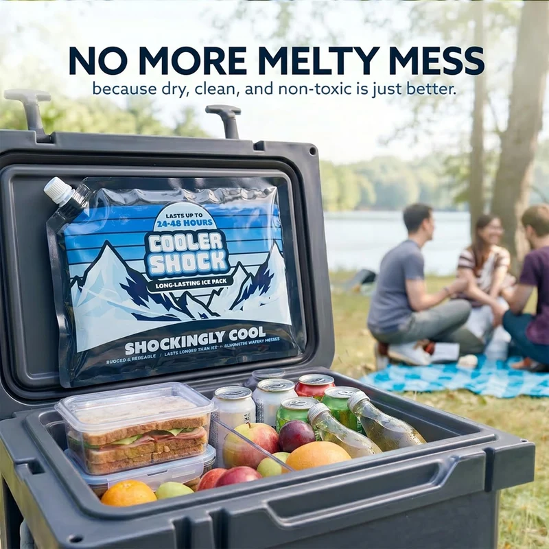 Cooler Shock Reusable Ice Packs for Cooler, 14"x10" - Long Lasting Cold Freezer Packs for Coolers and Lunch Boxes - Cooler Ice Packs for Camping Gear, Fishing, Road Trips, Beach Must Haves