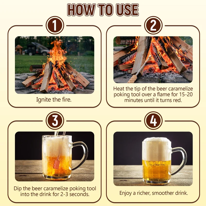 Avenuebool Beer Caramelize Poking Tool, Novelty Beer Accessories Food Grade 304 Stainless Steel Rod with Wood Handle, for Camping, Home Brewing, Campfire Unique Gift for Men, Boyfriends, Dads