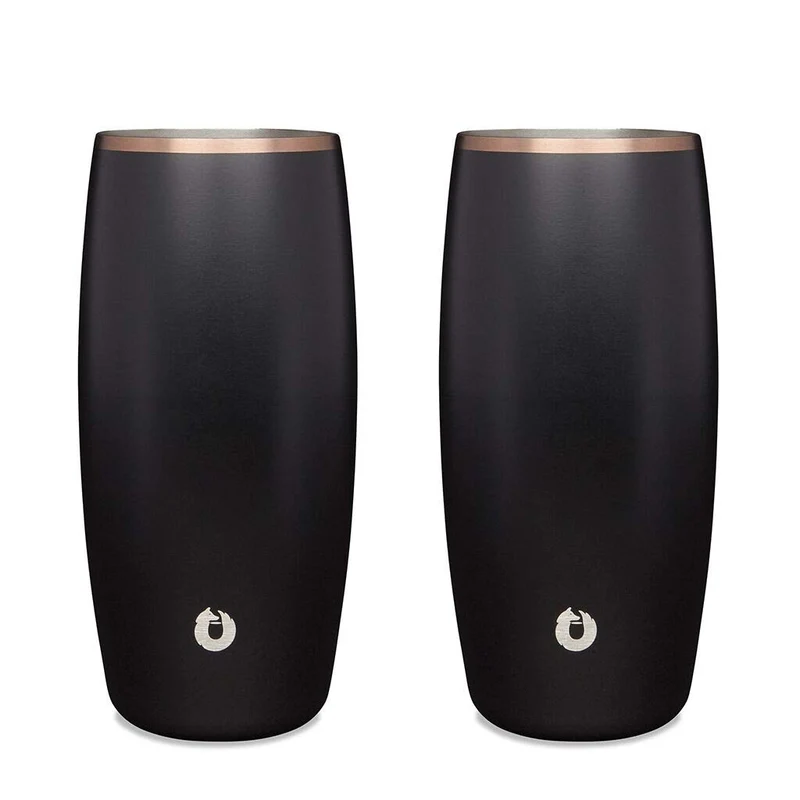 SNOWFOX Premium Vacuum Insulated Stainless Steel Beer Glass, Home Bar Accessories, Elegant Bartending, Lightweight Pint Glasses, Sleek Drinkware, Frosty Beverages Stay Cold, 18oz, Set of 2,Black/Gold