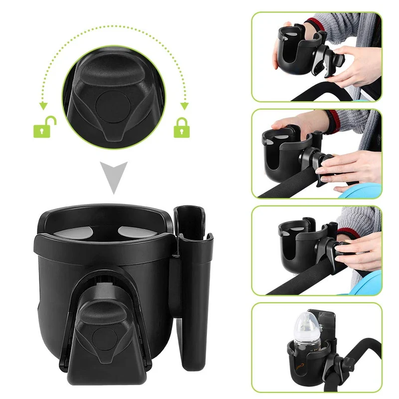 Accmor Stroller Cup Holder with Phone Holder, Bike Cup Holder, Universal Cup Holder for Uppababy Nuna Doona Strollers, 2-in-1 Cup Holder for Walker, Wheelchair, Scooter