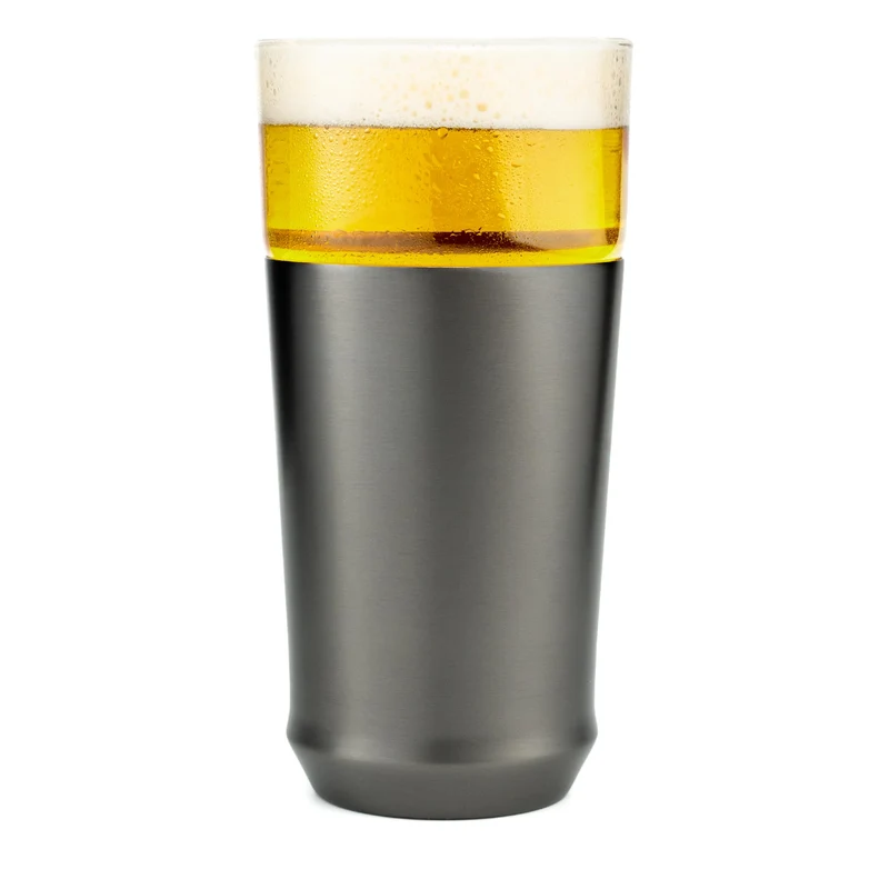 Elevated Craft Hybrid Vacuum Insulated Stainless Steel Base with Removable Pint Glass Insert, Ideal Insulation for Beers & Cold Beverages with Built-in Bottle Opener, Durable & Stylish, Black (16 oz)
