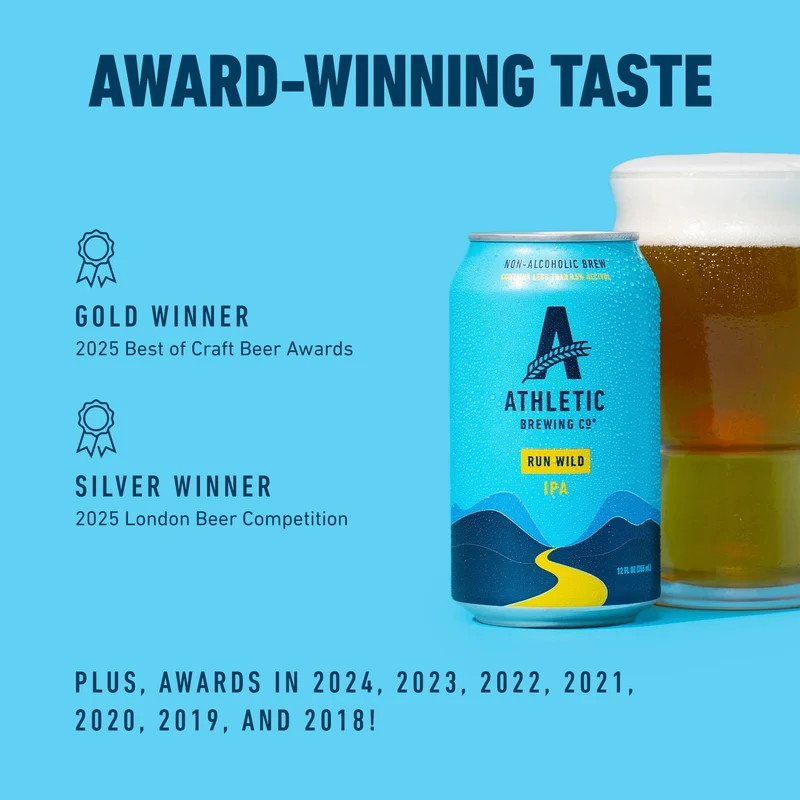 Athletic Brewing Company Craft Non-Alcoholic Beer - 12 Pack x 12 Fl Oz Cans - Run Wild IPA - Low-Calorie, Award Winning - The Ultimate Sessionable IPA Subtle Yet Complex Malt Profile