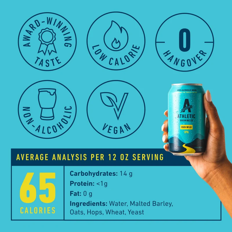 Athletic Brewing Company Craft Non-Alcoholic Beer - 12 Pack x 12 Fl Oz Cans - Run Wild IPA - Low-Calorie, Award Winning - The Ultimate Sessionable IPA Subtle Yet Complex Malt Profile